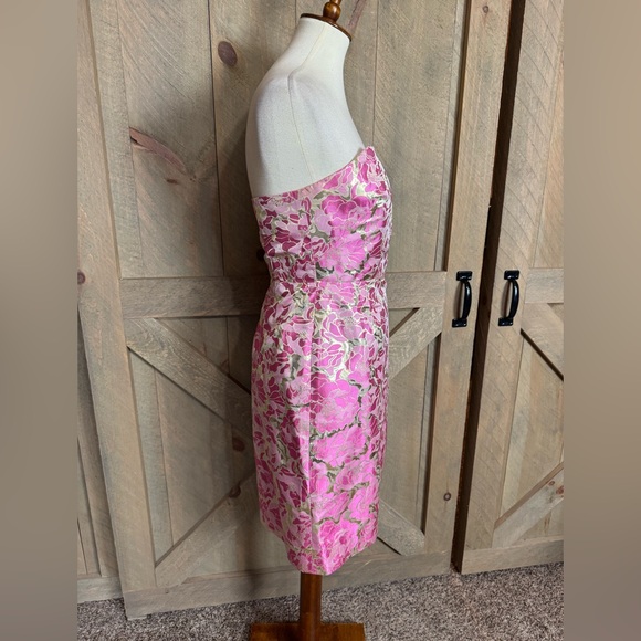 Lilly Pulitzer Raya pink and gold strapless silk blend dress Size 6 - Picture 7 of 13
